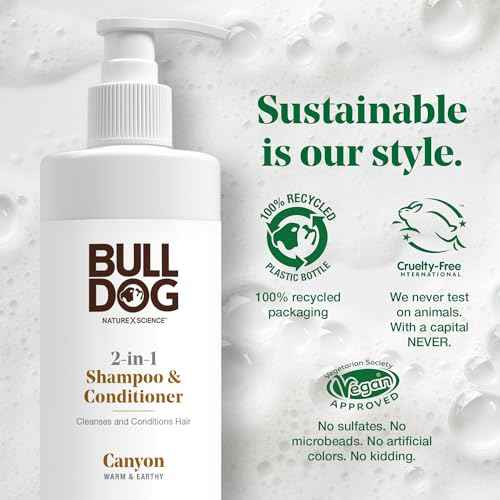 Bulldog Mens Skincare and Grooming 2-in-1 Shampoo and Conditioner, Canyon, 12 Fluid Ounces