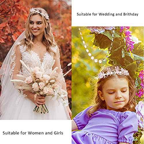 Didder Flower Tiara for Girls and Women - Headband Headpiece Crown with Crystal Pearl Hair Vine - Wedding Hair Accessories for Bride