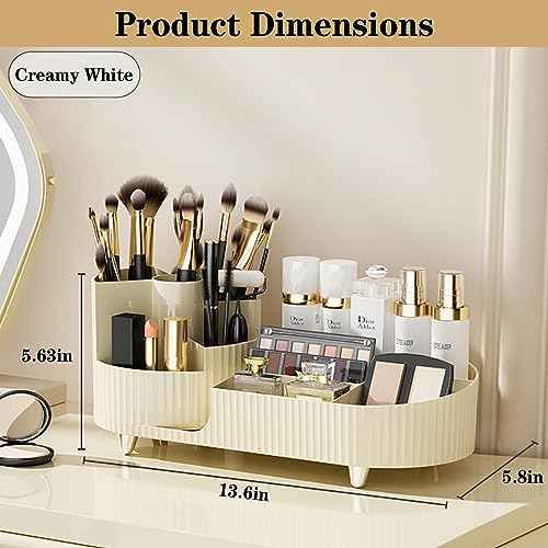 360¡Æ Rotating Vanity Makeup Organizer with Brush Holder, Large Spinning Cosmetic Storage for Skincare, Perfumes and Lotions