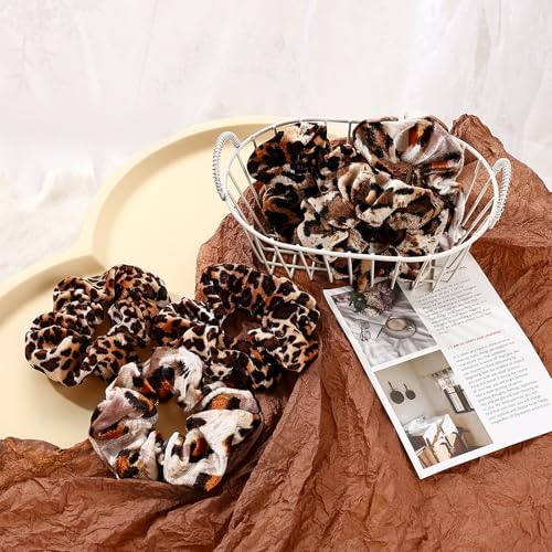 16-Piece Velvet Scrunchies for Women & Girls, No Damage Elastic Big Hair Ties Cute Soft Ponytail Holders Hair Bands for Thin Thick Hair Accessories (Leopard Print-C)