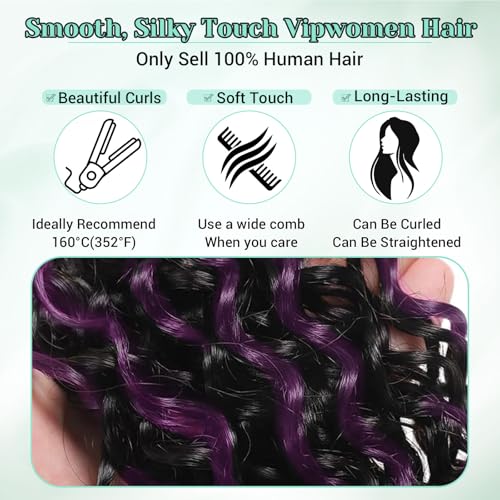 Black Mix Purple Water Wave Bundles Human Hair 12 14 16 Inch 12A Highlight Purple Ombre Wet and Wavy Human Hair Bundles 100% Unprocessed Brazilian Virgin 3 Bundles Human Hair Extensions for Women