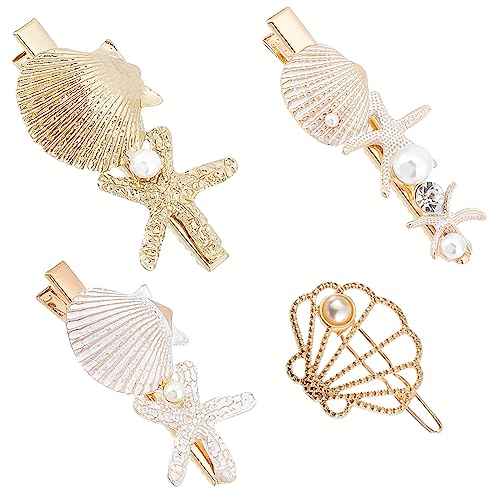 PH PandaHall 4 Styles Starfish Shell Hair Clip Beach Alligator Hair Clips Starfish Barrettes Dainty Sea Theme Clips for Mermaid Decor Beach Travel Wedding Supplies
