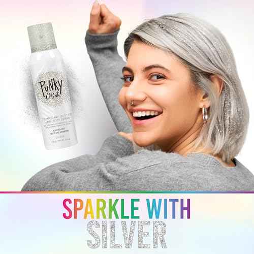 Punky Temporary Hair and Body Glitter Spray Silver ? Glitters Hairspray, Adds Sparkly Shimmery Glow, Hair Glitter for Kids, Women, Men 3.5 oz