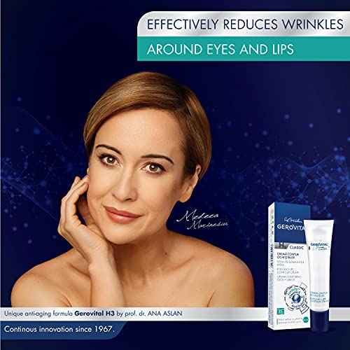 GEROVITAL CLASSIC Anti-wrinkle around Eyes and Lips Lifting Cream with Hyaluronic Acid, Vitamin E and Juvinity¢â for Dark Circles, Fine Lines & Wrinkles, 15 ml