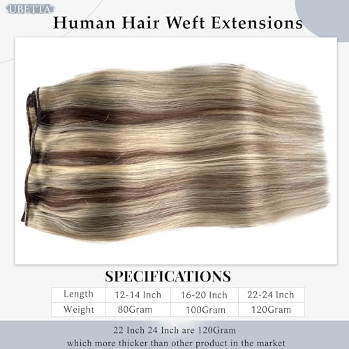 Sew in Hair Extensions Real Human Hair, Weft Hair Extensions Human Hair Bundles, Brown Balayage Ash Blonde Hand Tied Weft Hair Extension Human Hair, 22 Inch 120G Sew in Extensions for Women