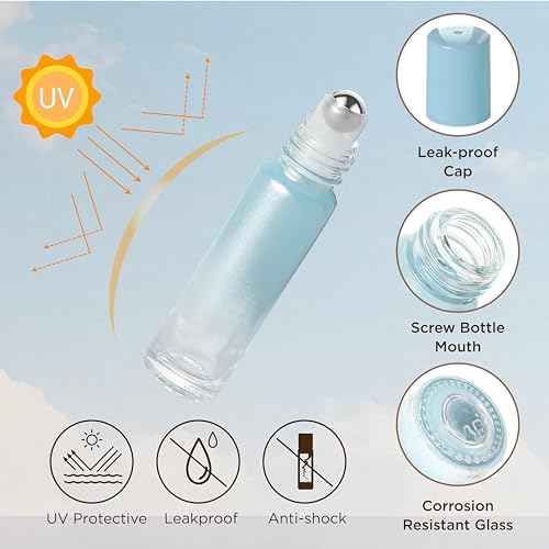 Essential Oil Roller Bottles, 10ml Thick Glass Perfume Roller Bottles with Funnel Opener and Dropper Colored Glass Empty Bottles with Stainless Steel Roller Balls (Blue, 4 Pack)