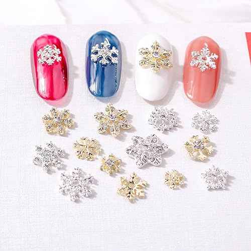 AUOCATTAIL 3D ???????????????????? ???????? ????????????, 20 Pcs Christmas Gold Nail Crystals Diamond DIY Manicure Craft Nail Art Decoration Supplies for Women Girls Winter Charms Gems Design