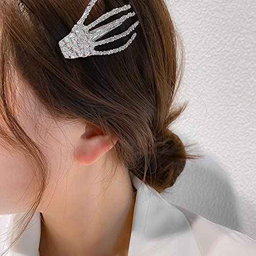 Hair Barrettes Halloween Hair Accessories for Women Girls Silver Skeleton Hand Hair Clips Punk Horror Bone Hair Clip Barrettes for Party Cosplay 2pcs