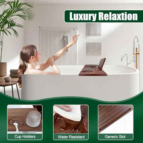 Walnut Bathtub Tray (31"x8"x1"), Luxury Bath Table Tray for Tub Ideal Bathroom Accessories for Women House Warming Gifts