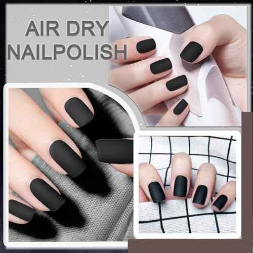 Black Matte Nail Polish, Matte Top Coat Black Nail Polish Fast Dry, Highly Pigmented Black Fingernail Polish Matte Effect, Matte Black Nail Polish for Men Women, 12 ML