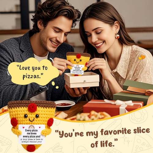 Romantic Gift For Couple Boyfriend Girlfriend Cute Handmade Crochet Pizza For Anniversary Valentine¡¯s Day Love Gifts For Husband Wife Partner Small Birthday Gift Idea for Couples Pizza Decor