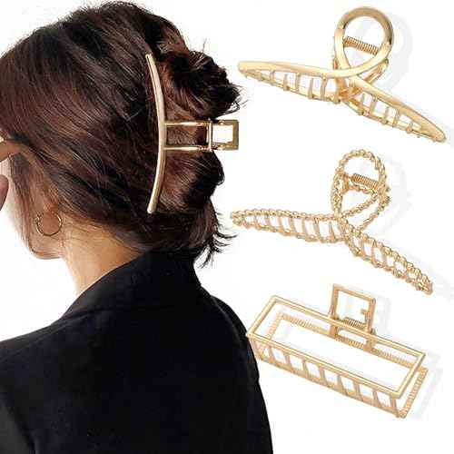 4 Pack Large Metal Hair Clips for Thin to Thick Curly Hair, 4.3 Inch Big Nonslip Gold Color Clamps, Perfect Fashion Jaw Claw Hair Styling Accessories for Women and Girls, Christmas Gifts