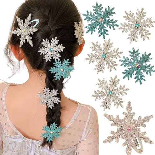 Princess Hair Accessories: Glittery Snowflake Barrettes, Bows, and Hairpins for Women and Girls - Christmas Party Gifts