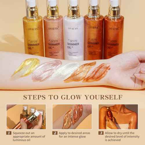 Liyalan Shimmer Body Oil 5 Color Gold 3.38 Fl Oz Face Glow Pearl Highlighter Illuminator Body Makeup Shine Glitter Gold Liquid Taning