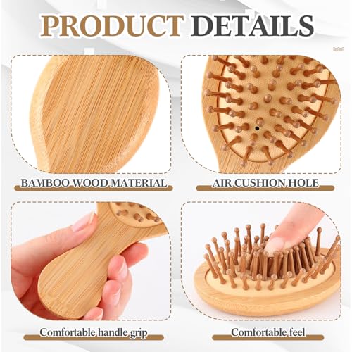 10 Pack Mini Bamboo Hair Brush Bulk Pocket Travel Small Hairbrush Long Short Wet Dry Hair Scalp Massage Gifts for Wedding Bridesmaid Party Favors for Women Men (Oval)