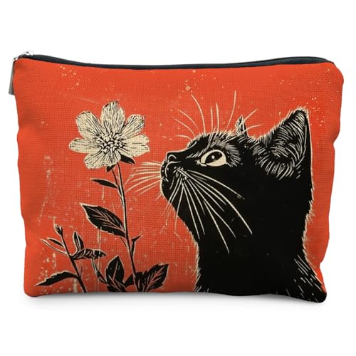 Black Cat Makeup Bag for Women, Cat Lovers Mom Lady Gifts, Black Cats Gifts Cosmetic Bag for Purse