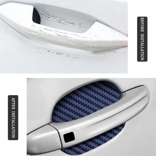 8PCS Car Door Handle Sticker, Carbon Fiber Anti-Scratches Car Door Cup Protector, Non-Marking Auto Door Handle Protective Film, Self-Adhesive Door Side Paint Protector for All Cars (Blue/8PCS)