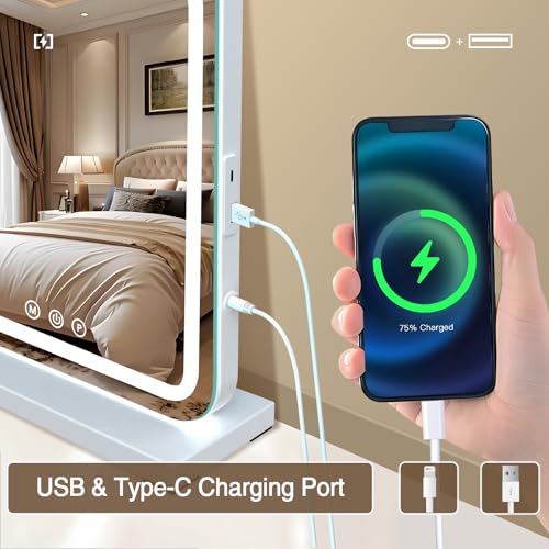 16" x 23.6" Large Makeup Vanity Mirror with Lights for Dressing Room and Bedroom,3 Color Modes,Memory Function