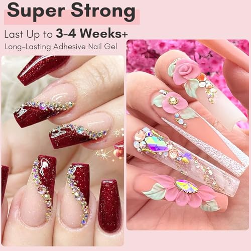 Makartt Nail Rhinestone Glue - 30ML Super Strong Adhesive Gel Nail Glue for Decorations Charms 3D Gel Nail Art Gems Jewel Diamonds for Salon & DIY Manicure, UV/LED Cured Need Beauty Gifts
