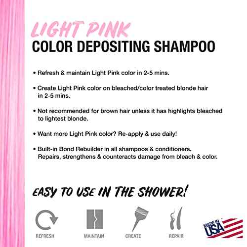 Light Pink Color Depositing Shampoo Semi Permanent Hair Color with BondHeal Bond Rebuilder - Light Pink Hair Dye, 6.4 oz