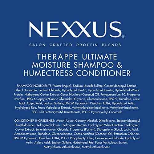 Nexxus Shampoo and Conditioner and 3 Hair Treatment Masks Therappe Humectress 5 Pack for Dry Hair Silicone-Free, Moisturizing Caviar Complex and Elastin Protein 33.8 oz & 1.5 oz