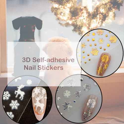36 Sheets Christmas Snowflake Nail Decals,3D Self-Adhesive Winter Theme Holiday Nail Sticker White Silver Gold Snowflake Nail Art Design Decals DIY Nail Decoration Supplies for Women Girls