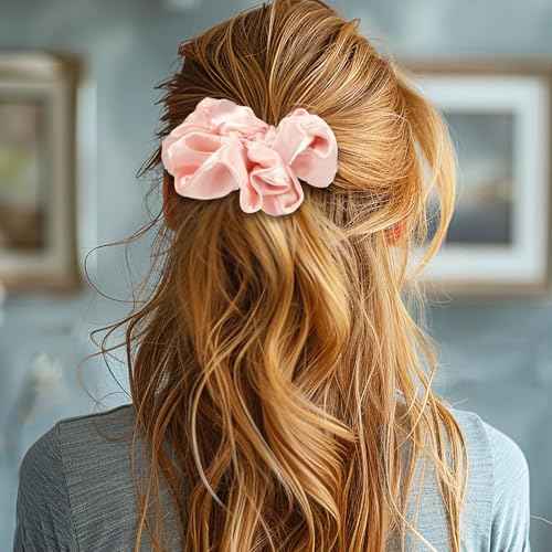 Silk Scrunchies,6Pcs Scrunchies for Women,Silk Hair Ties,Oversized Elastic Hair Ties for Frizz&Breakage Prevention Women Thick Curly Hair. (Red)