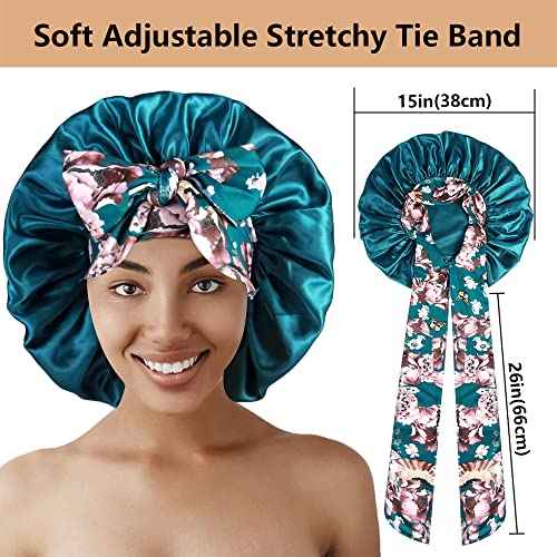 2pcs Large Silky Bonnets with tie Band Braid Bonnet, Satin Bonnet for Sleeping Curly Hair, F