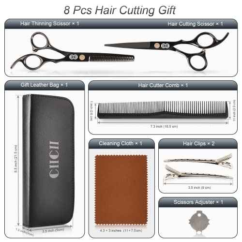 CIICII Hair Cutting Scissors Shears Kit, Professional Barber Haircut Scissors Set (6.7 Inch Hair Beard Hairdressing Trimming Haircutting Thinning Shears) for Men Women Hairdresser Home Salon (Black)