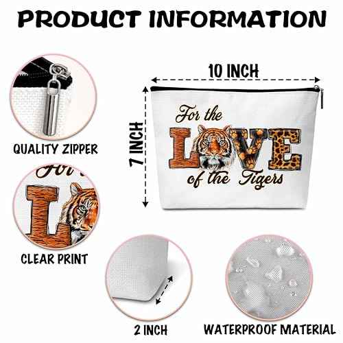 ONDTOM Tiger Print Makeup Bag, Animal Lover Gifts for Kids Women Friends, Peace Love Tigers Cosmetic Pouch, Tiger Gifts -B08