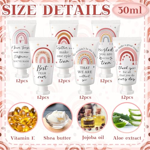 72 Pack Employee Appreciation Team Gifts Bulk Travel Size Hand Cream Inspirational Thank You Gifts Boho Rainbow Hand Lotion Bulk for Teachers Day Christmas Staff Employees Coworkers Women