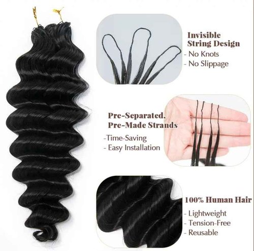 Deep Wave Knotless Pre-Separated Crochet Hair Extensions Human Hair Loose Wave Crochet Hair Natural Black Machine Made Feather Human Hair Extension 16inch 120g