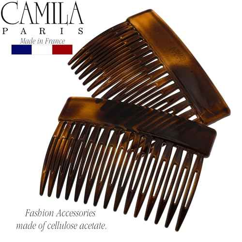 Camila Paris CP2942 French Hair Side Comb, Small Tortoise Shell, French Twist Hair Combs Decorative, Strong Hold Hair Clips for Women Bun Chignon Up-Do Styling Girls Hair Accessories, Made in France