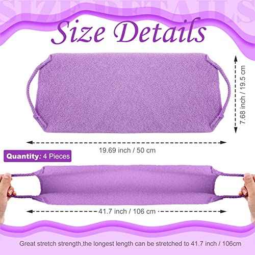 Moukeren Exfoliating Back Scrubber with Handles 4 Pack Nylon Back Exfoliator Extended Length Washers Scrubbers Stretchable Pull Strap Exfoliating Washcloth(Pink,Blue,Fluorescent Green,Purple)