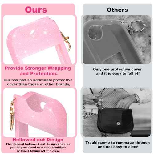 Palksky Hand Sanitizer Spray Case for Touchland,Protective Case with Keychain for Power Mist and Glow Mist1 fl oz(Glitter Sequin Pink),Travel Size