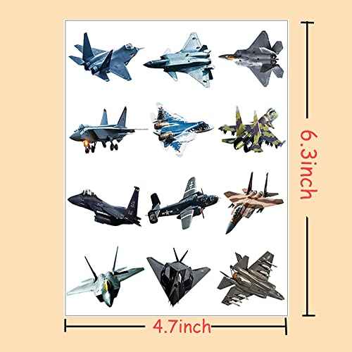 Fighter Jet Temporary Tattoos Stickers for Kids 20Sheet Military Air Force Airplane Party Favors Decoration Supplies Army Themed for Girls Boys Classroom School Gifts Prizes Rewards