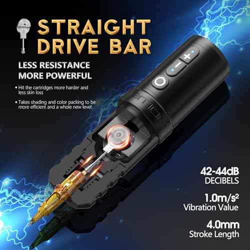 Ambition Wireless Tattoo Machine with 2400mAh Power Supply Digital LCD Display Rotary Tattoo Cartridge Gun Battery Pen with Brushless Motor Straight Drive Bar for Tattoo Artist