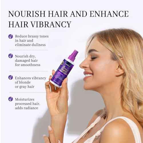 Purple Leave-In Conditioner Spray Repairs Blonde & Gray Hair Strengthens Dry Damaged Strands Lightweight Non-Sticky Formula - Purple Conditioner Spray Removes Brassy Yellow Undertones Color Depositing