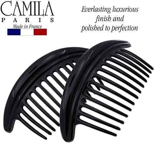 Camila Paris MP978/2 French Hair Side Combs, Black Curved Interlocking Combs French Twist Hair Combs, Strong Hold Hair Clips for Women Bun Chignon, Up-Do Styling Girls Hair Accessories Made in France