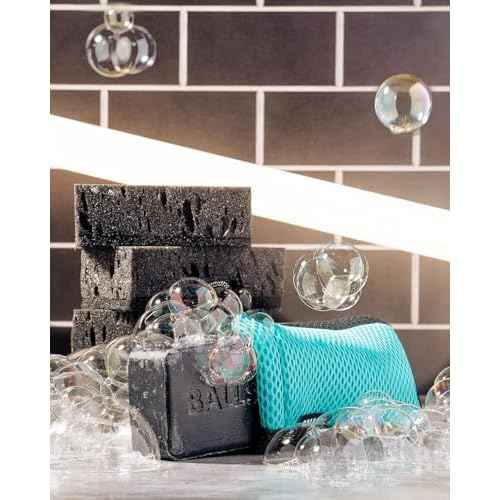 Ballsy Handy Shower Tool - Sud Sack Soap Pouch, Exfoliating Sponge for Baths and Showers - Compatible with Related Bars, Blue
