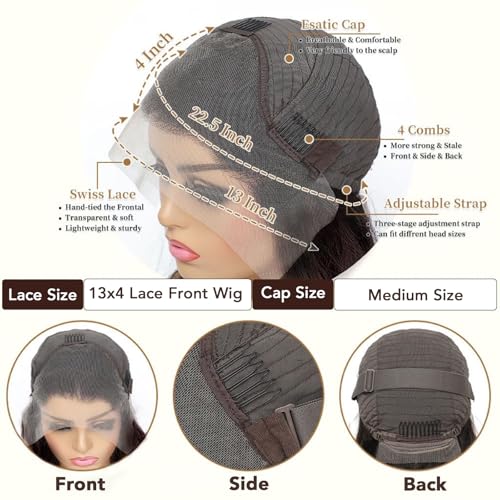 13x4 Chocolate Brown Lace Front Wig Human Hair Pre Plucked 200% Density Brown Glueless Body Wave HD Lace Front Wigs Human Hair 28 Inch