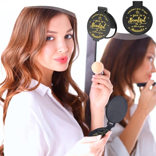 18 Pcs 2.76 Inch Inspirational Compact Mirror Bulk Party Favors Quinceanera Gift Purse Small Mirror Pocket Mini Gifts for Women Adult Coworker Halloween Christmas Friends (Black)