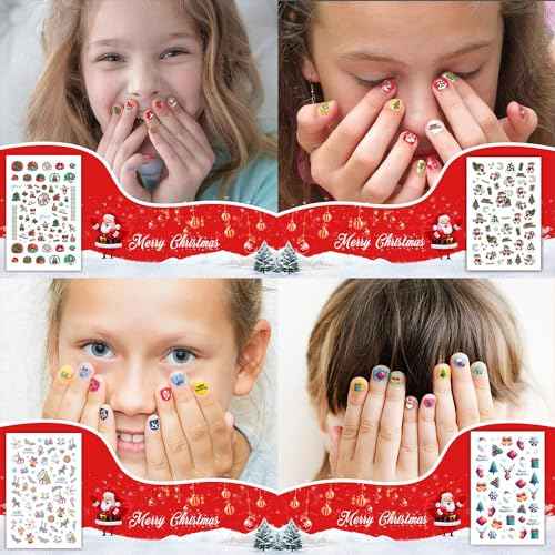 Leesgel Christmas Nail Stickers for Kids Women 450pcs, Christmas Nail Decals Charms, Christmas Stocking Stuffers for Kids Women Designs with Santa, Snowman, Elk, Glove, Sock, Bell