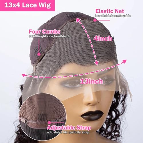 Curly Bob Wig Human Hair 13X4 Water Wave Lace Front Wig Human Hair Pre Plucked 250% Density Curly Bob Wigs for Women Natural Color 14 Inch¡¦