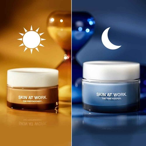 THE DAY & NIGHT DUO with full sizes The Protagonist & The Time Keeper featuring Tranexamic Acid, Peptides, Ceramides, Argan Plant Cells, Hyaluronic Acid, Niacinamide, Turmeric, Caffeine and Mushrooms