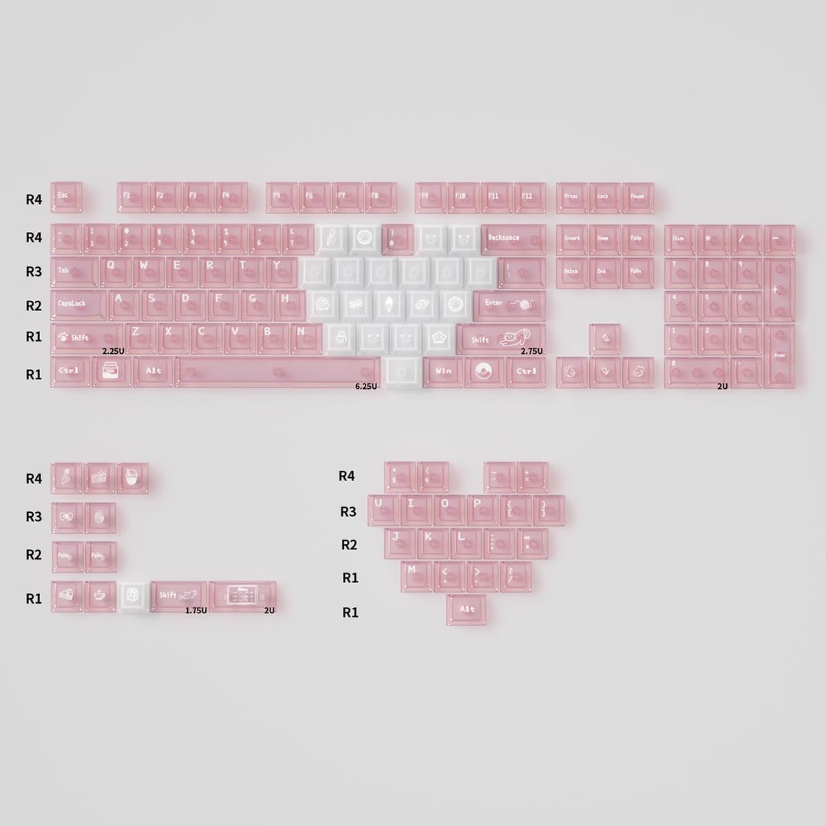 136 Keys Blue Clear Keycaps Cherry Profile Transparent Keycaps Set Fit for 61/64/87/104/108 Cherry Mx Switches Mechanical Keyboard