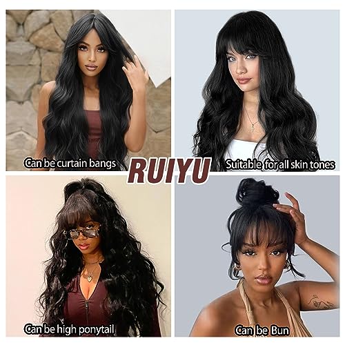 Ruiyu Body Wave 2x4 Lace Front Wigs Human Hair Wigs with Bangs for Black Women Wear and Go Glueless Wig with Bangs 180% Density Closure 100% Brazilian Virgin Human Hair 16 Inch