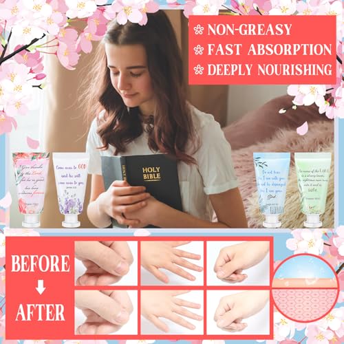 Landhoow 24 Pack Christian Hand Cream Bulk for Women Breast Cancer Accessories Bible Travel Hand Lotion Set Religious Back to School Bible Verse Gift for Church VBS School Teacher Wedding Homeless