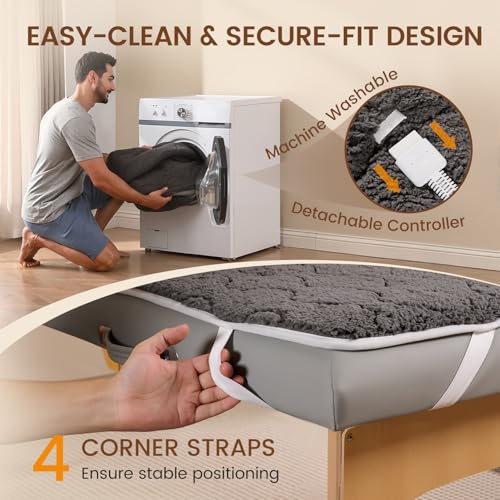 Bearhug Massage Table Warmer Heating Pad 30¡± x 71¡±, Dark Grey Sherpa Wool Dual-Zone Heating Pad with 1-9 Hours Timer & 10 Heating Levels, LED Controller, Machine Washable