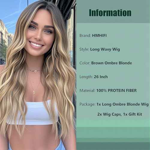 Long Ombre Blonde Wigs for Women 26 inch Long Wavy Middle Part Wig Ombre Blonde Wigs Upgraded Protein Fiber Hair Replacement Wig Cosplay Costume Halloween Wig(26'' Brown Ombre Blonde)